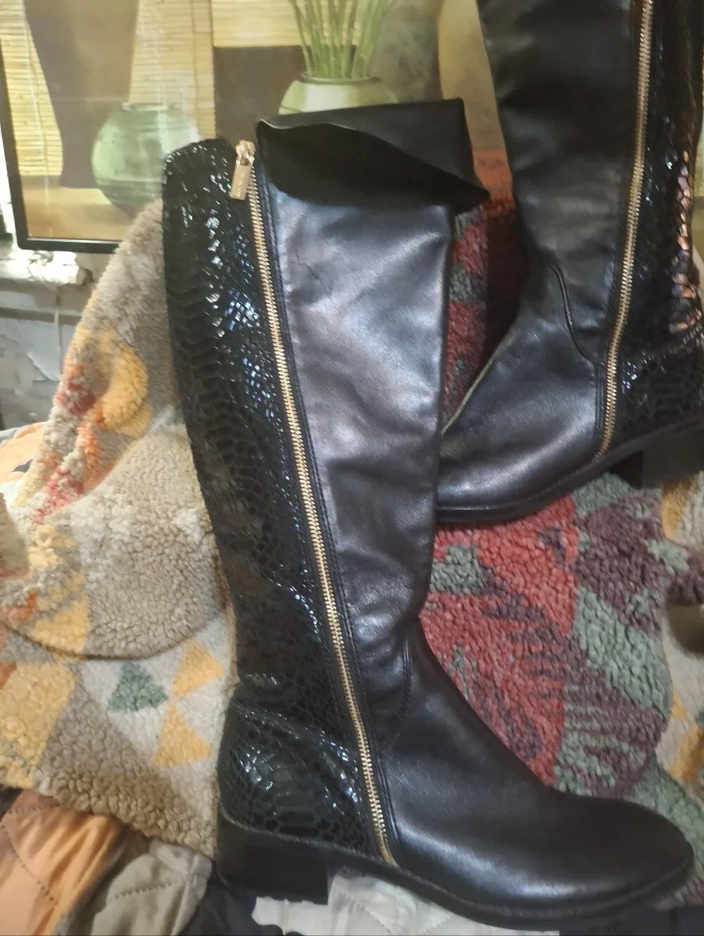 Michael Kors Black Over-the-Knee Zip-Front Riding Boots